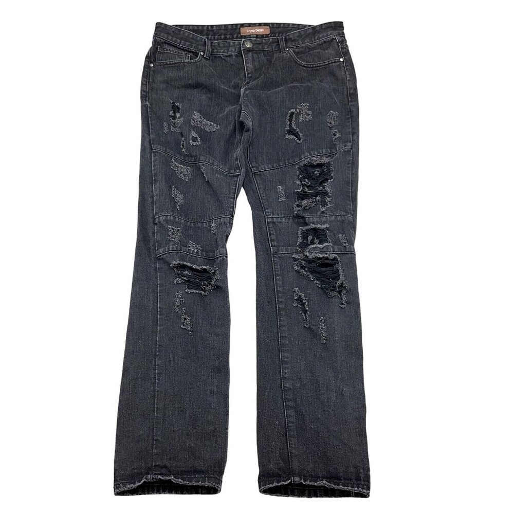 Crysp Jeans Men 38W x 33L Black Distressed Destroyed Denim Straight Mid Rise